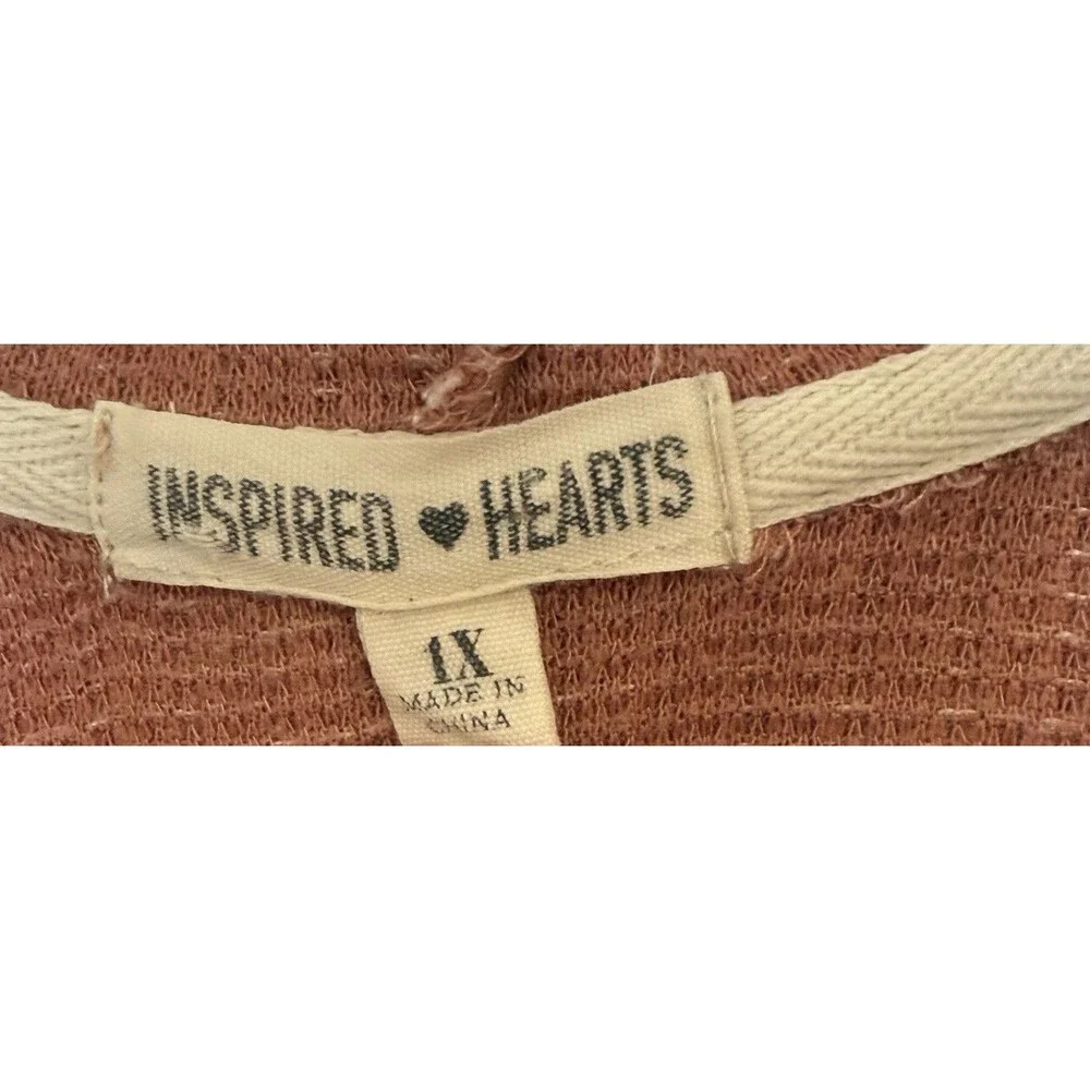 Inspired Hearts Women’s 1X Hoodie Top Pink Lace-Up Neck Waffle Knit Long Sleeve